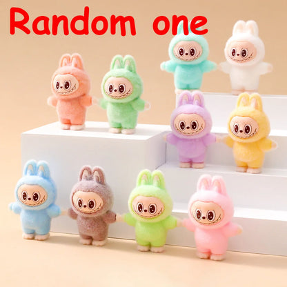 1/9PCS Labubu Cartoon Mini Flocking Doll Pendant – Cute DIY Kawaii Toy Gift Accessories