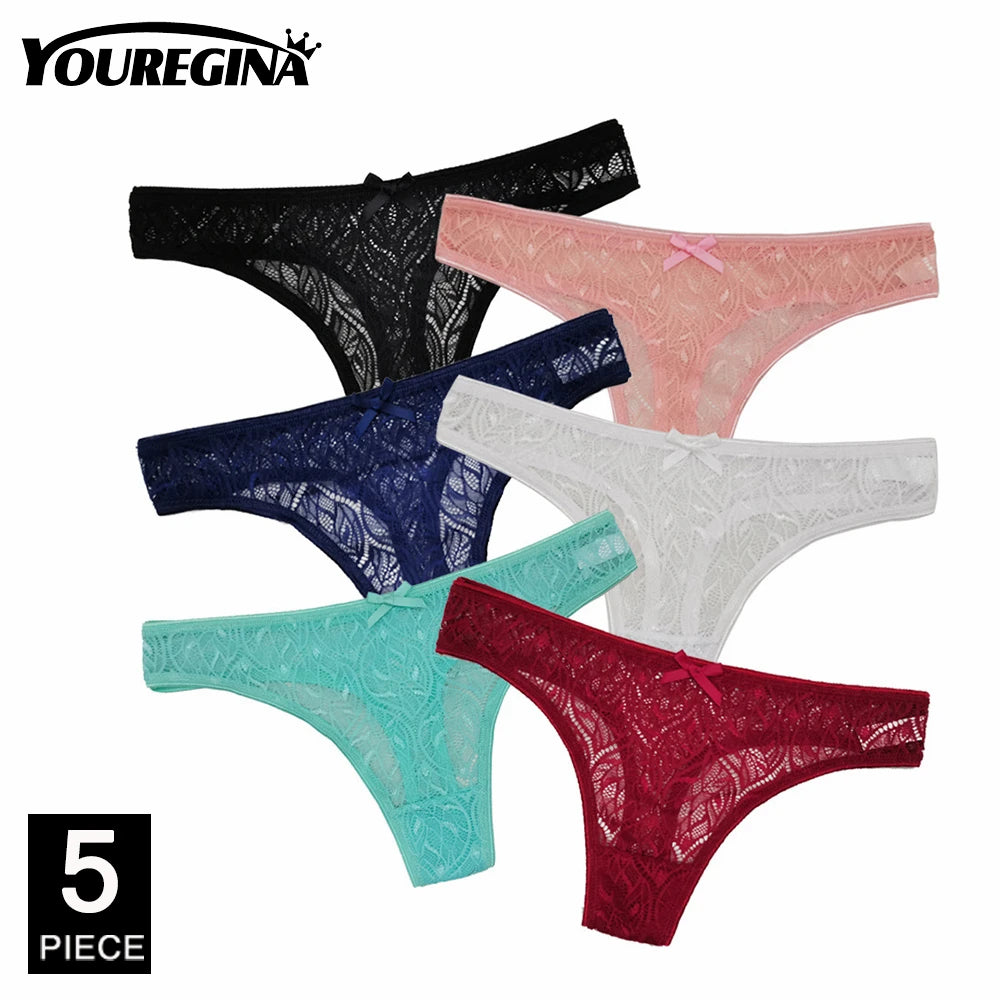 5 Pcs Women’s Cotton Thong Panties Set - Sexy Dot Star Print G-String Tanga Lingerie Intimate Underwear