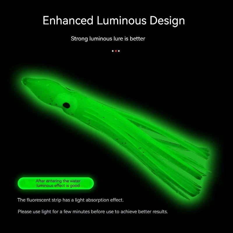 PRO BEROS 5Pcs Luminous Octopus Fishing Lures - Silicone Squid Skirts Glow Bait for Tuna Trolling & Sea Jigging