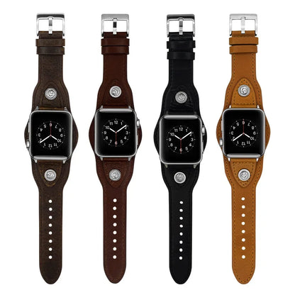 PU Leather Apple Watch Strap – Compatible with Series 1–9, SE & Ultra (38mm–49mm) for Men & Women