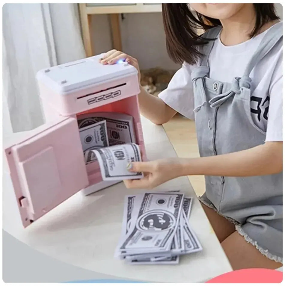 Cartoon Fingerprint Automatic Bank for Kids - Electric ATM Cash Roll Safe Deposit Box - Ideal Christmas Gift for Boys and Girls