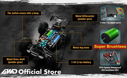 4WD Remote Control Car – Off-Road 4x4 RC High-Speed Buggy Truck, Brushless 50/80KM/H Drift Racing Toy for Kids & Adults