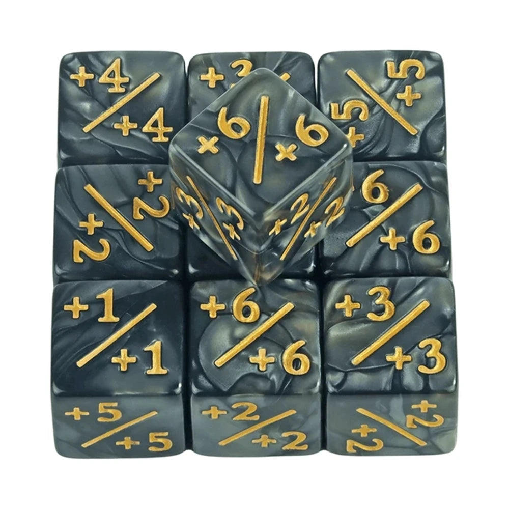 10pcs Six Sided Dice Set - D6 Counters +1/+1 & -1/-1 for Math Learning, Kids Arithmetic Toys and Card Game Accessories