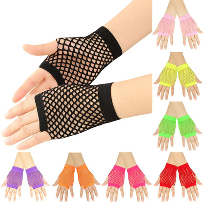 Fingerless Mesh Gloves - Solid Color Short Fishing Net Gloves for Parties & Dance