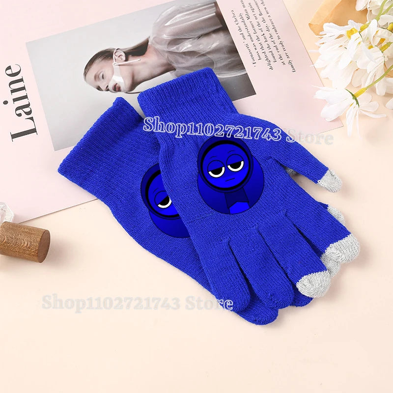 Sprunki Knitted Gloves for Kids - Cute Cartoon Touchscreen Winter Warm Mittens for Boys & Girls