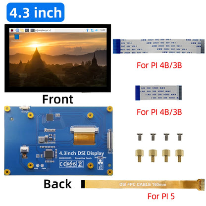 PistBit 4.3/5/7 Inch DSI Touch Screen LCD Monitor – Portable Capacitive Display 800x480 for Raspberry Pi 5/4/3/3B+
