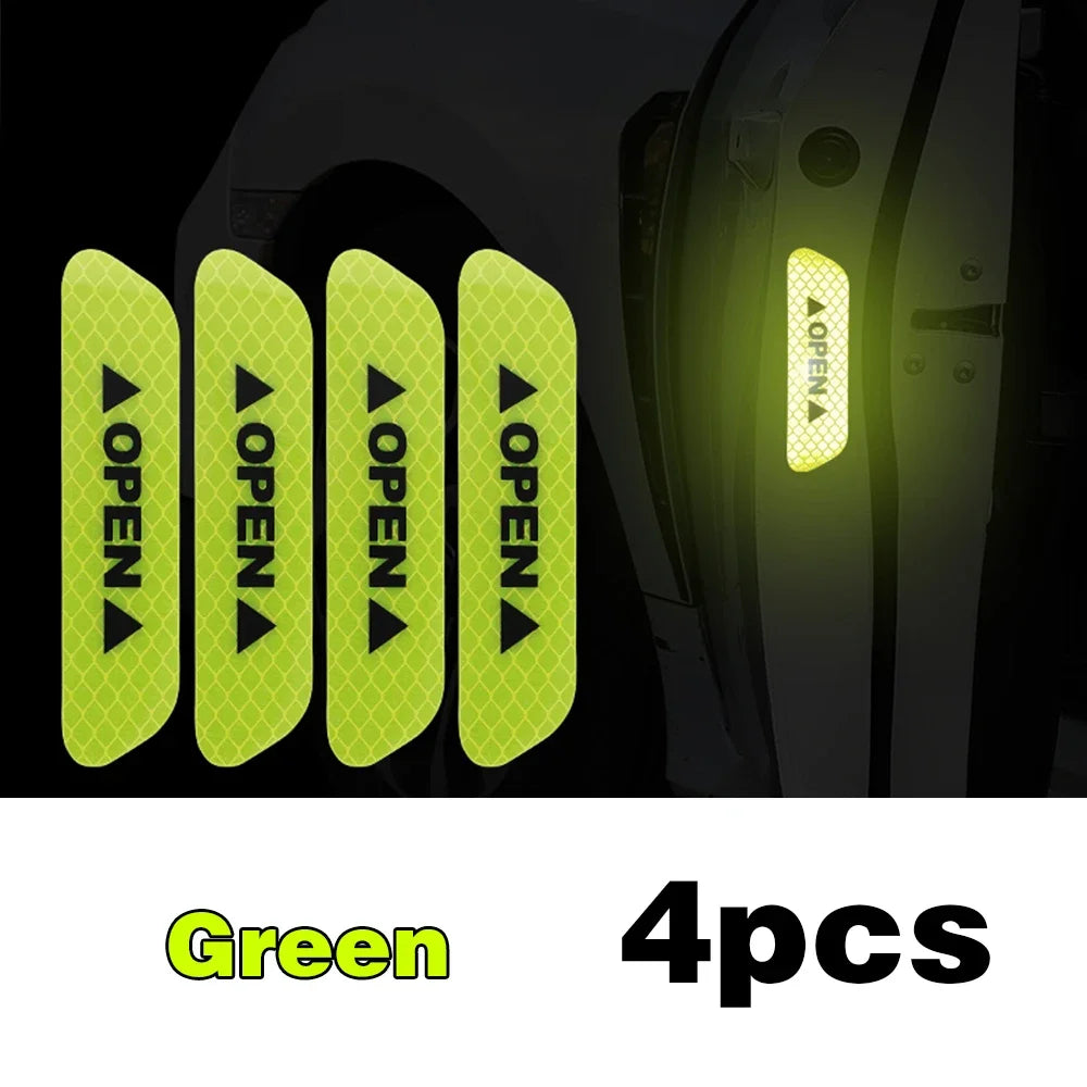 4PCS Reflective Car Door Safety Stickers — Warning Decals for Interior & Exterior Vehicle Protection