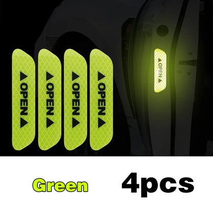 4PCS Reflective Car Door Safety Stickers — Warning Decals for Interior & Exterior Vehicle Protection