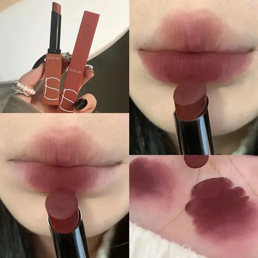 TX010 Thin Tube Matte Lipstick - Waterproof Sweatproof Long-Lasting Lip & Cheek Color Makeup