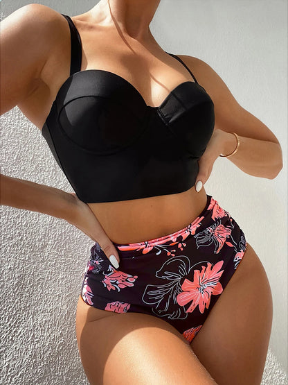 Women’s Butterfly Print Push Up Bikini Set - High Waist Padded Swimsuit for Summer Beachwear