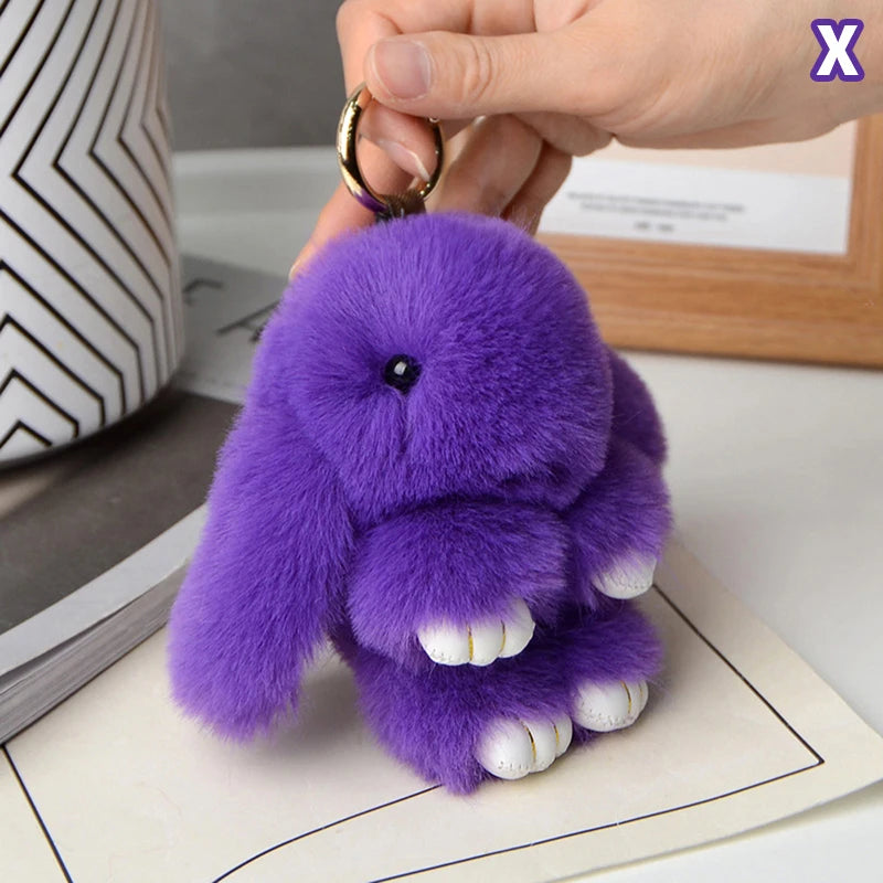 15cm Rabbit Fur Keychain - Fluffy Bag Charm, Car Key Pendant & Gift Accessory for Women