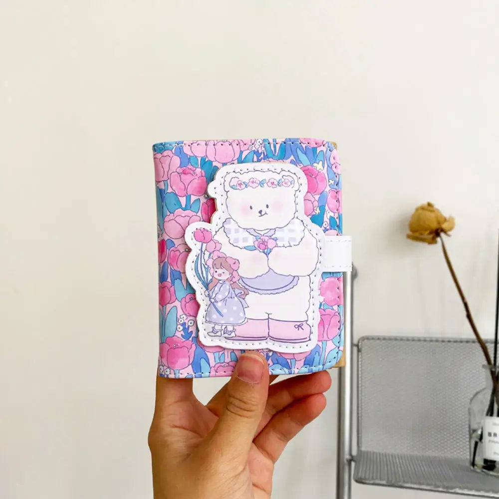 Cute Bear Women’s Wallet — Short Leather Coin Purse, Cartoon Card Holder, Three-Fold Clutch for Students