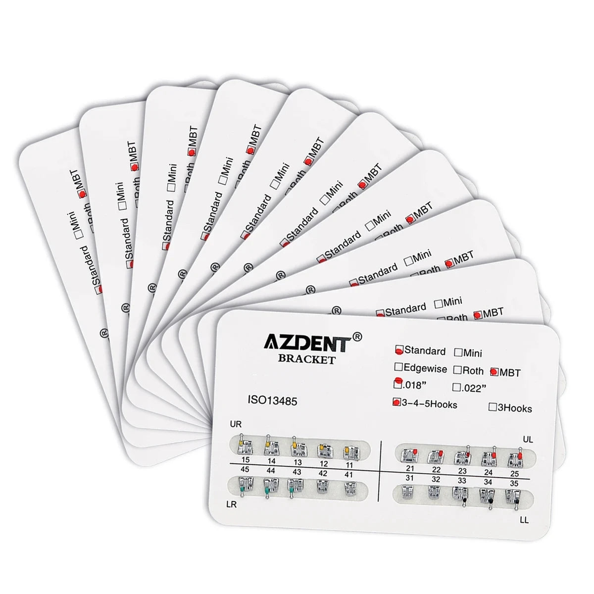 AZDENT 10 Packs Dental Brackets – Orthodontic Metal Mini Standard Roth MBT Slot 0.022/0.018 with Hooks, 20 Pcs per Pack