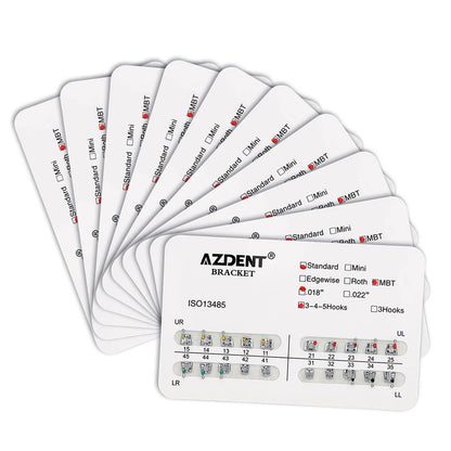 AZDENT 10 Packs Dental Brackets – Orthodontic Metal Mini Standard Roth MBT Slot 0.022/0.018 with Hooks, 20 Pcs per Pack