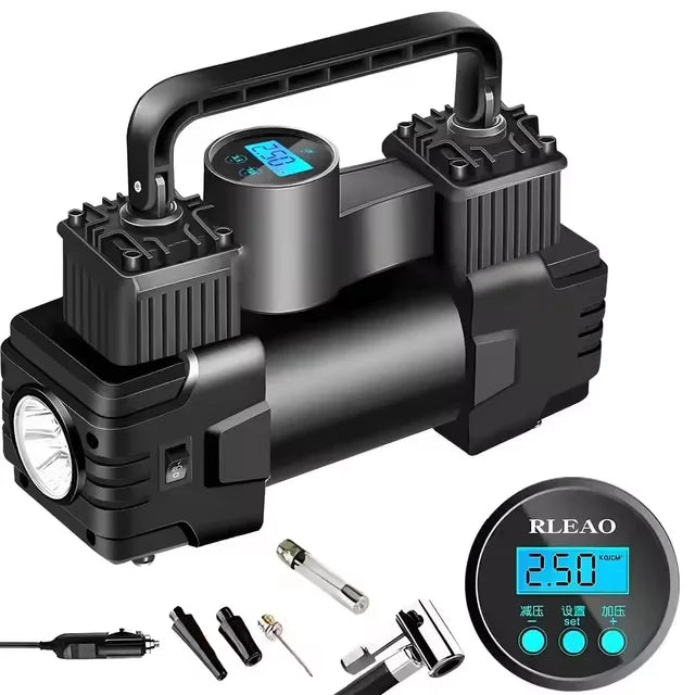 12V Dual Cylinder Air Compressor - 150PSI Heavy Duty Tire Inflator Pump with Pressure Gauge for Cars and Vehicles