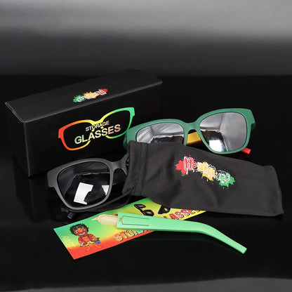 Honeypuff Multi-Purpose Sunglasses with Hidden Storage - Tapered Roll Paper Tube and Removable Glasses Holder, Horn Tube Tobacco Box for Smoking Essentials
