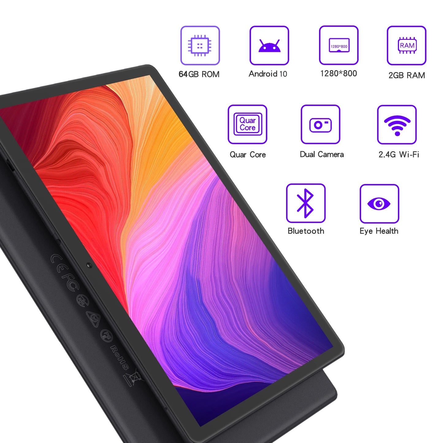 PRITOM 10" Tablet PC – Android 13, 64GB, Quad-Core, SIM Slot, WiFi, GPS & 3G Phone Call Support