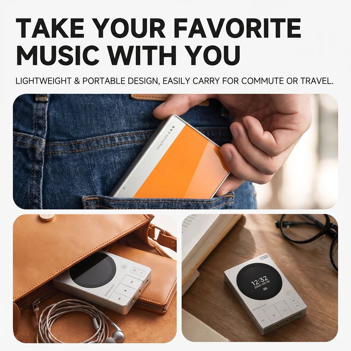 Famue 32GB Mini MP3 Player - Bluetooth HiFi Music Player with 2" IPS Display, Voice Recording for Students, Classroom & Meetings
