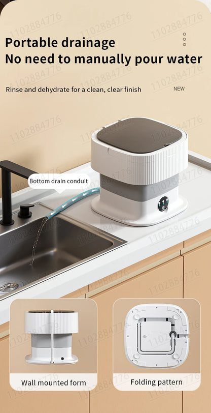 10L High-End Foldable Portable Washing Machine – Large Capacity with Blue Light, Timed Washing & Dehydration
