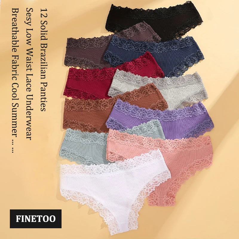 3PCS Women’s Cotton Lace Panties Set - Low Waist Brazilian Bikini Underwear Soft Floral Lingerie T-Back Style