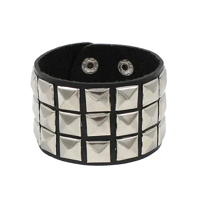 Punk Rock Hip Hop PU Leather Bracelet – Unisex Skull, Pentagram & Rivet Chain Bracelet, Trendy Party Jewelry Accessory