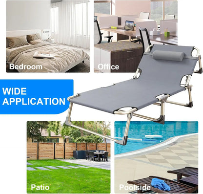 Portable Folding Camping Cot – Reclining Lounge Chair with Pillow & Mattress, 500lb Capacity for Adults