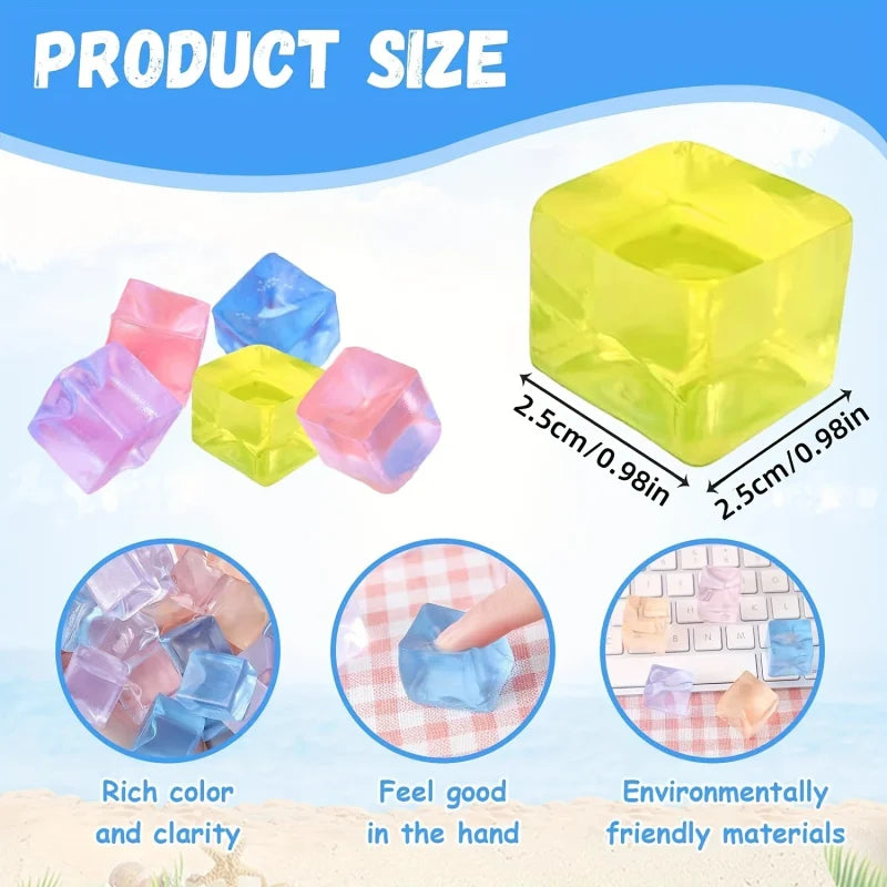 15Pcs Mini Ice Cube Squishy Stress Relief Toys – Transparent Squeeze Ice Block Fidget Set for Kids, Anxiety Relief & Sensory Gift Pack