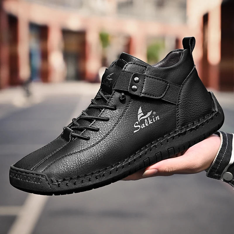 2024 Handmade Leather Casual Men’s Shoes - Breathable Sneakers & Ankle Boots for Outdoor Wear