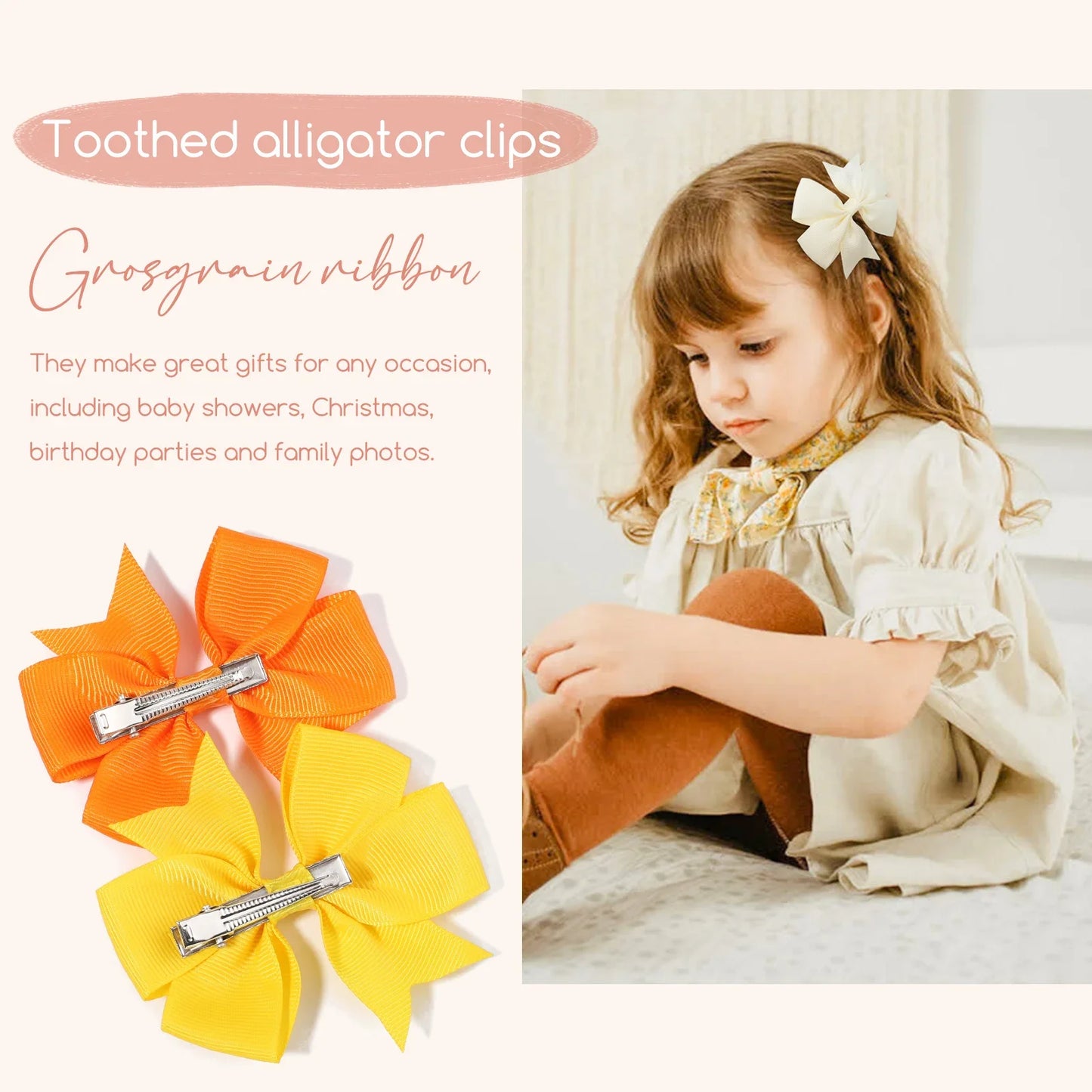 20/40PCS Candy Color Bow Hair Clips - Cute Ribbon Hairpins for Baby Girls Kids Headwear Accessories Gift Set