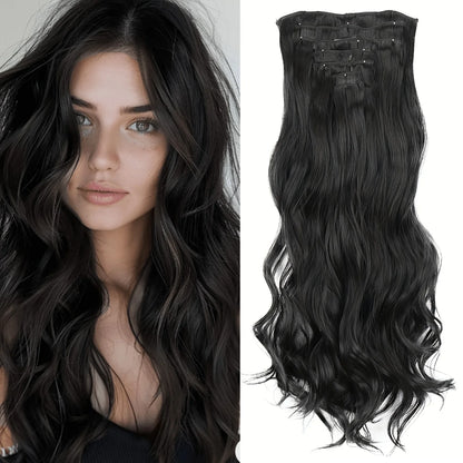 Women’s 7Pcs Hair Extensions with 16 Clips – Natural Black Straight Ombre Hairpiece