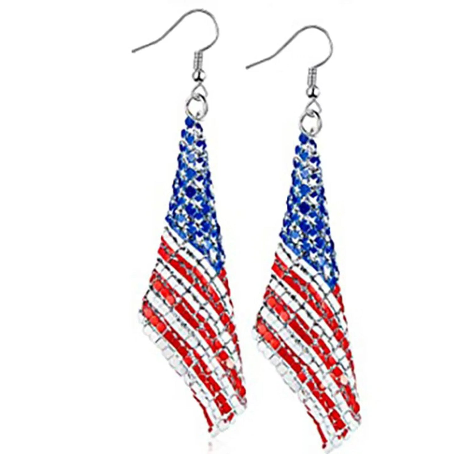 American Flag Drop Earrings - USA Patriotic Red White Blue 4th of July Jewelry Accessories for Women