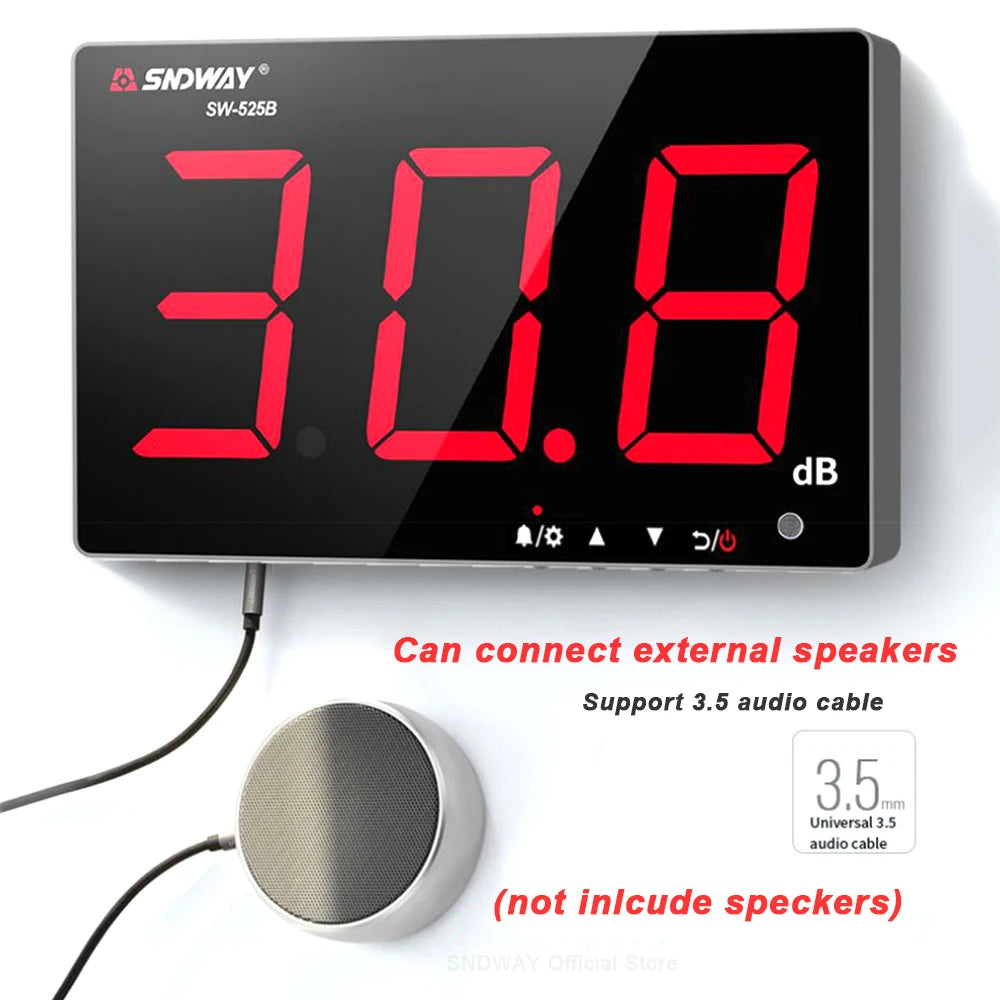 SNDWAY SW-525 Sound Level Meter — Wall-Mounted Digital Noise & Decibel Detector 30-130dB Professional dB Meter