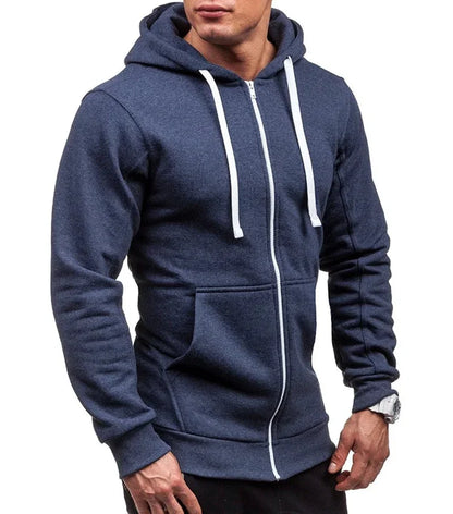 Men’s Casual Zip Hoodie – Solid Color Hooded Sweatshirt Jacket Cardigan for Spring & Autumn