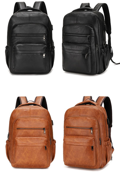 High-Quality USB Charging Backpack for Men – PU Leather Laptop Backpack for Teenagers & Boys, Large Schoolbag