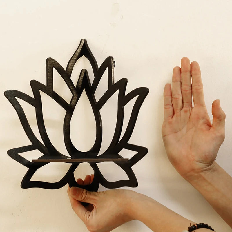 Wooden Lotus Wall Shelf - Hollow Decorative Aromatherapy Organizer for Essential Oils, Candles & Home Decor