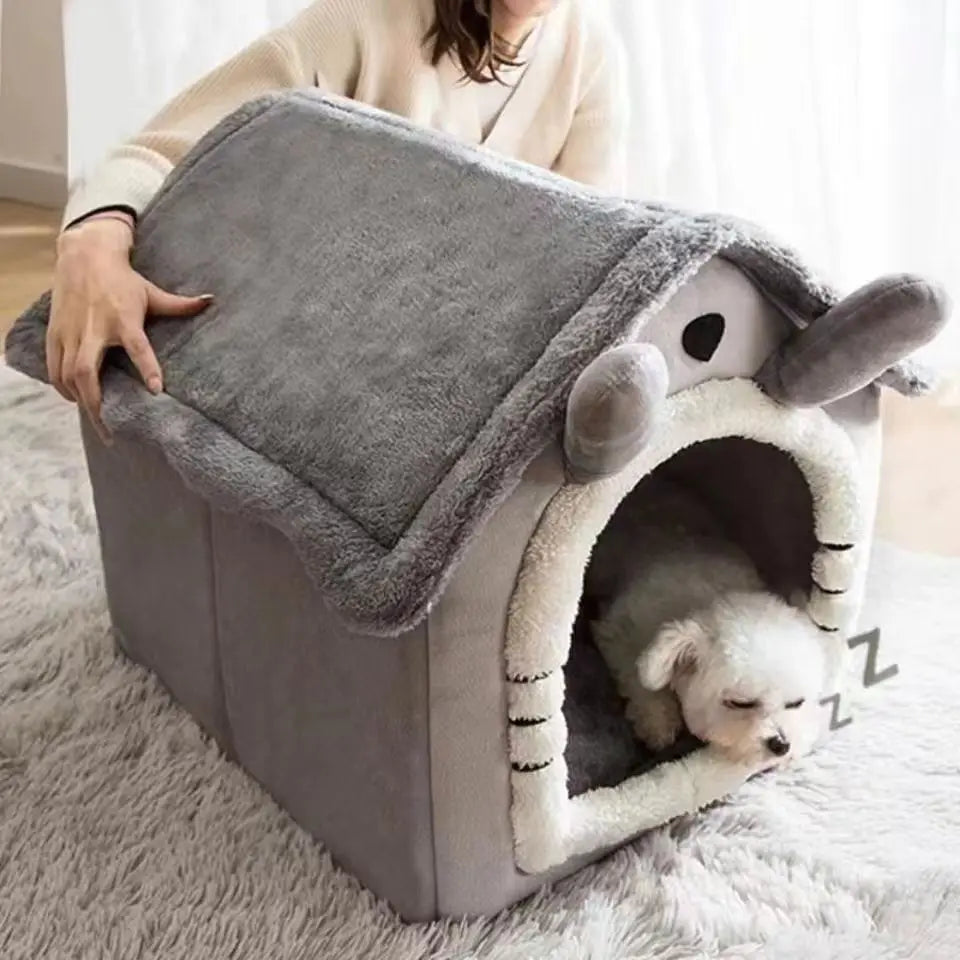 All Season Dog House Bed - Removable Washable Warm Pet Cave for Small Dogs and Cats