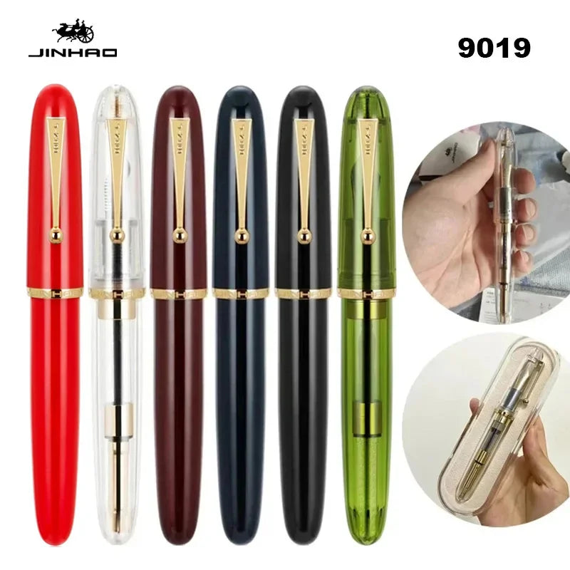 Luxury JinHao 9019 Dadao Fountain Pen – Transparent Acrylic Spin Design, 40mm Nib for Office & School Writing Supplies