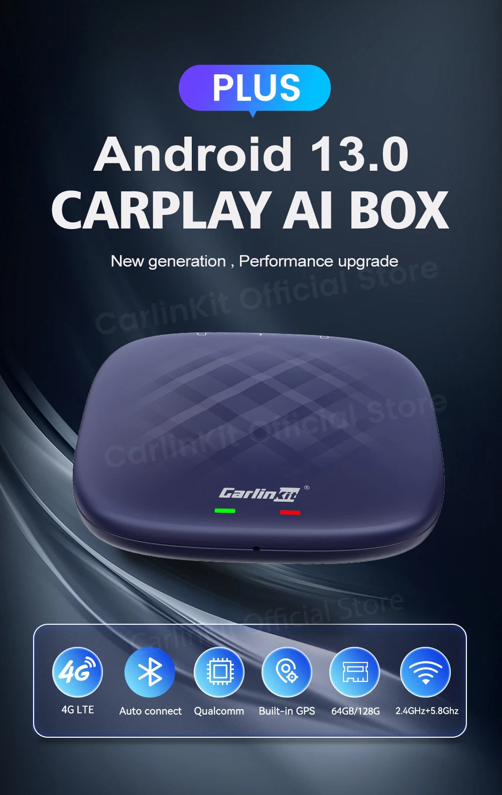 CarlinKit Android 13 AI TV Box – 8-Core Wireless CarPlay & Android Auto with Split Screen, 64G/128G for Netflix, YouTube, Play Store