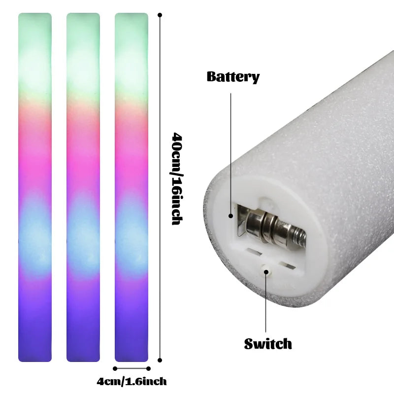 15/30PCS LED Glow Sticks Bulk – Colorful RGB Foam Light-Up Cheer Tubes for Christmas, Birthday, Wedding & Party Supplies