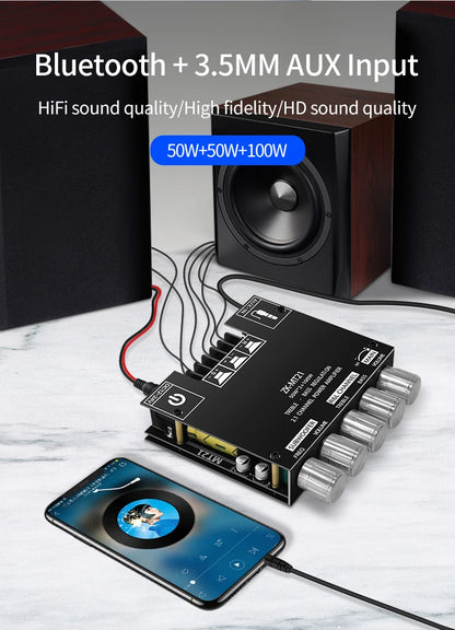 ZK-MT21 Bluetooth 5.0 2.1 Subwoofer Amplifier Board – CS8673E 50W×2 + 100W Stereo Bass Audio AMP with AUX Input