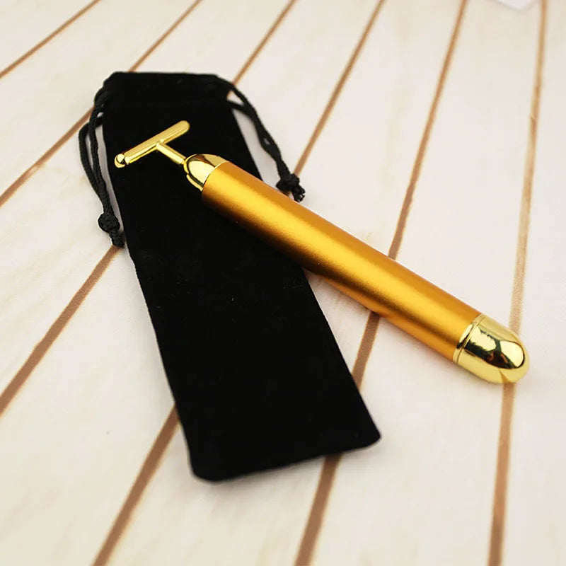 24K Gold Facial Slimming Beauty Bar – Pulse Vibrating Roller for Skin Lifting, Firming & Wrinkle Tightening
