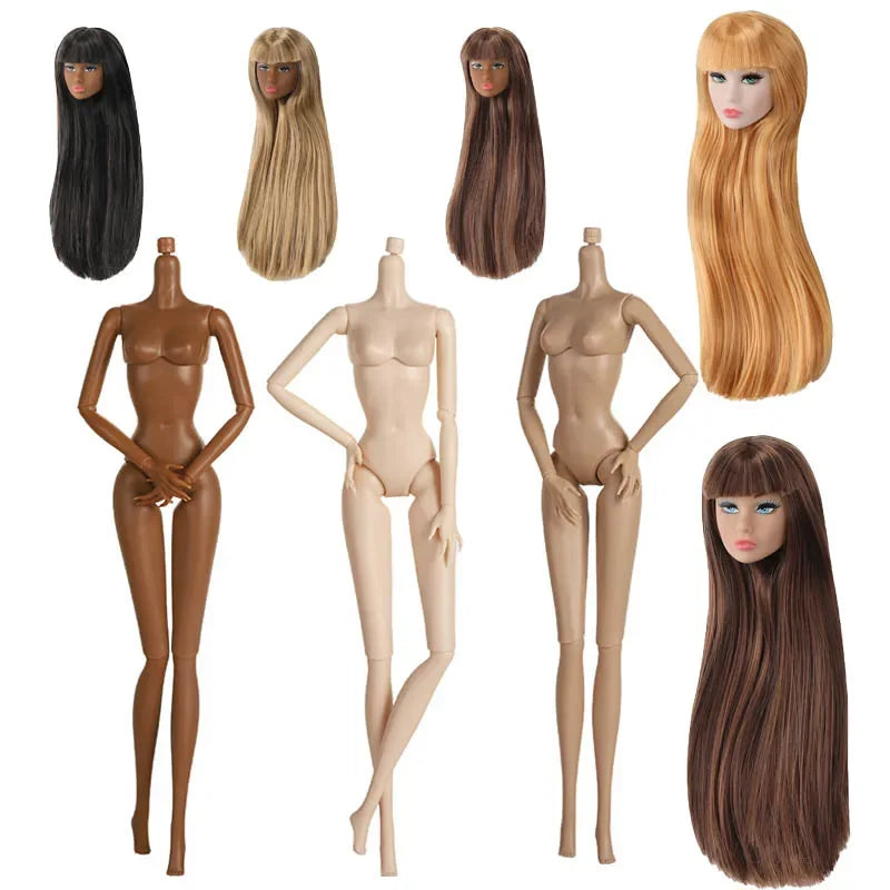 1/6 Supermodel Doll with Movable Joints – Flat Bangs Straight Hair Body & Head Accessories (White/Normal/Black Skin)