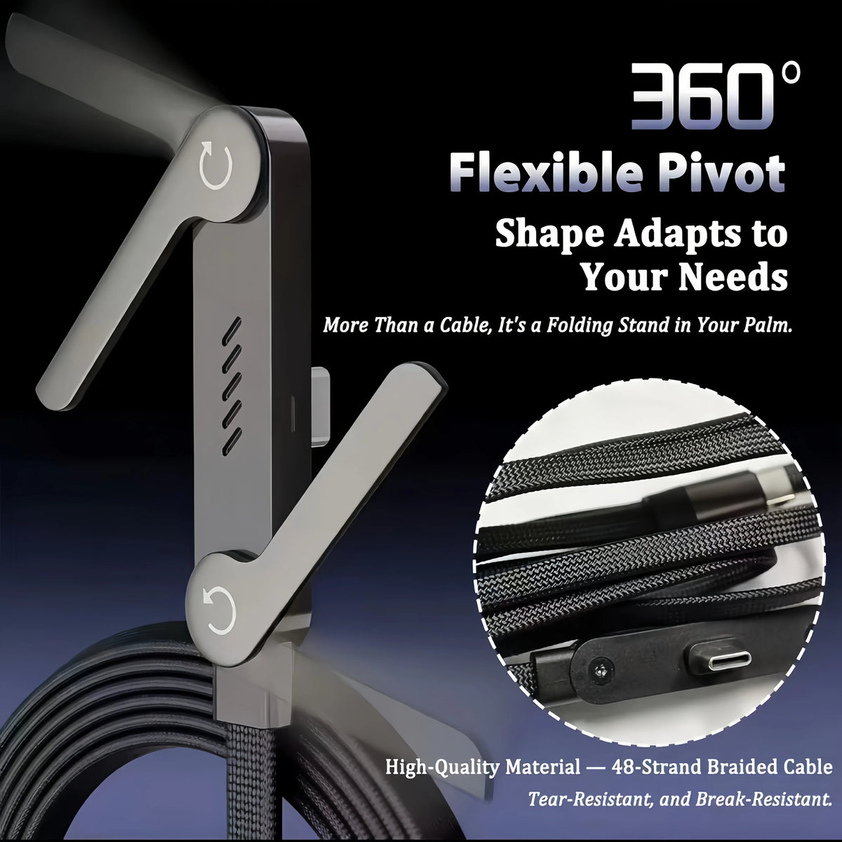 Foldable 240W Fast Charging Cable with Phone Stand - Ultra-Fast Data Cable for Phones & Tablets