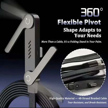 Foldable 240W Fast Charging Cable with Phone Stand - Ultra-Fast Data Cable for Phones & Tablets