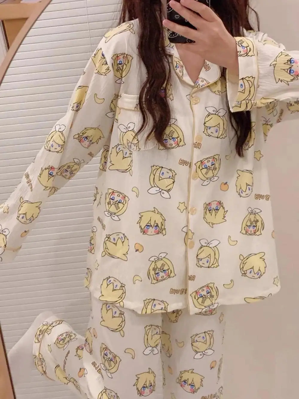 Kagamine Rin & Len Anime Pajamas — Long Sleeve Costume for Girls, 35-65Kg, Cosplay Sleepwear