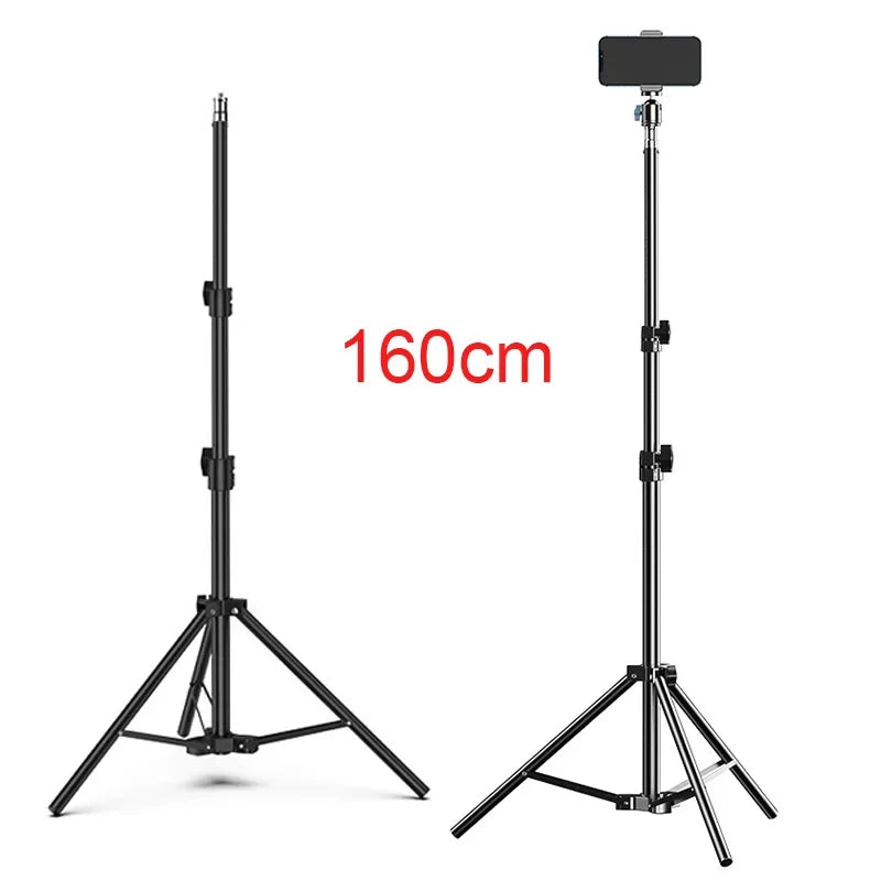 160cm Live Broadcast Tripod – Metal Camera Stand with Selfie Light, Phone Holder & Thermometer for Anchors