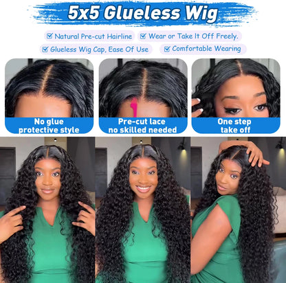 Xcurly Loose Deep Wave Glueless 5x5 Lace Closure Wig – 220% Density Pre-Plucked Transparent Human Hair Water Curly Wig