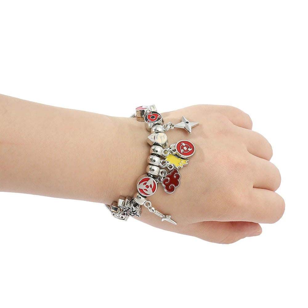 Naruto Anime Charm Bracelet with Figure Pendant & Beads – Akatsuki Cosplay Jewelry Bangle