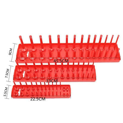 3PCS Socket Organizer Trays – Black/Red Holder for 1/2", 3/8", 1/4" Sockets, Garage & Home Tool Storage Rack
