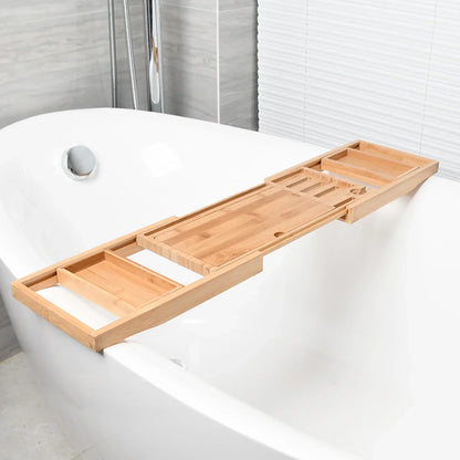 Expandable Luxury Wooden Bathtub Caddy Tray – Non-Slip Spa Organizer with Tablet & Soap Holder (23.62''-34.25'')